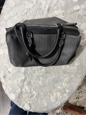 Guess Black Monogram Satchel with Dual Top Handles
